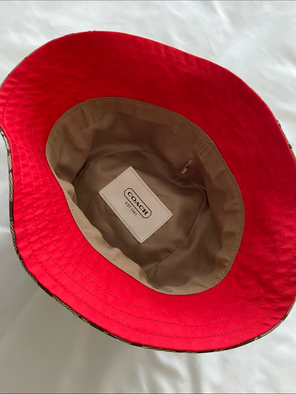 Signature Brown and Tan Coach Jaquard Bucket Hat A1 - Picture 4 of 6